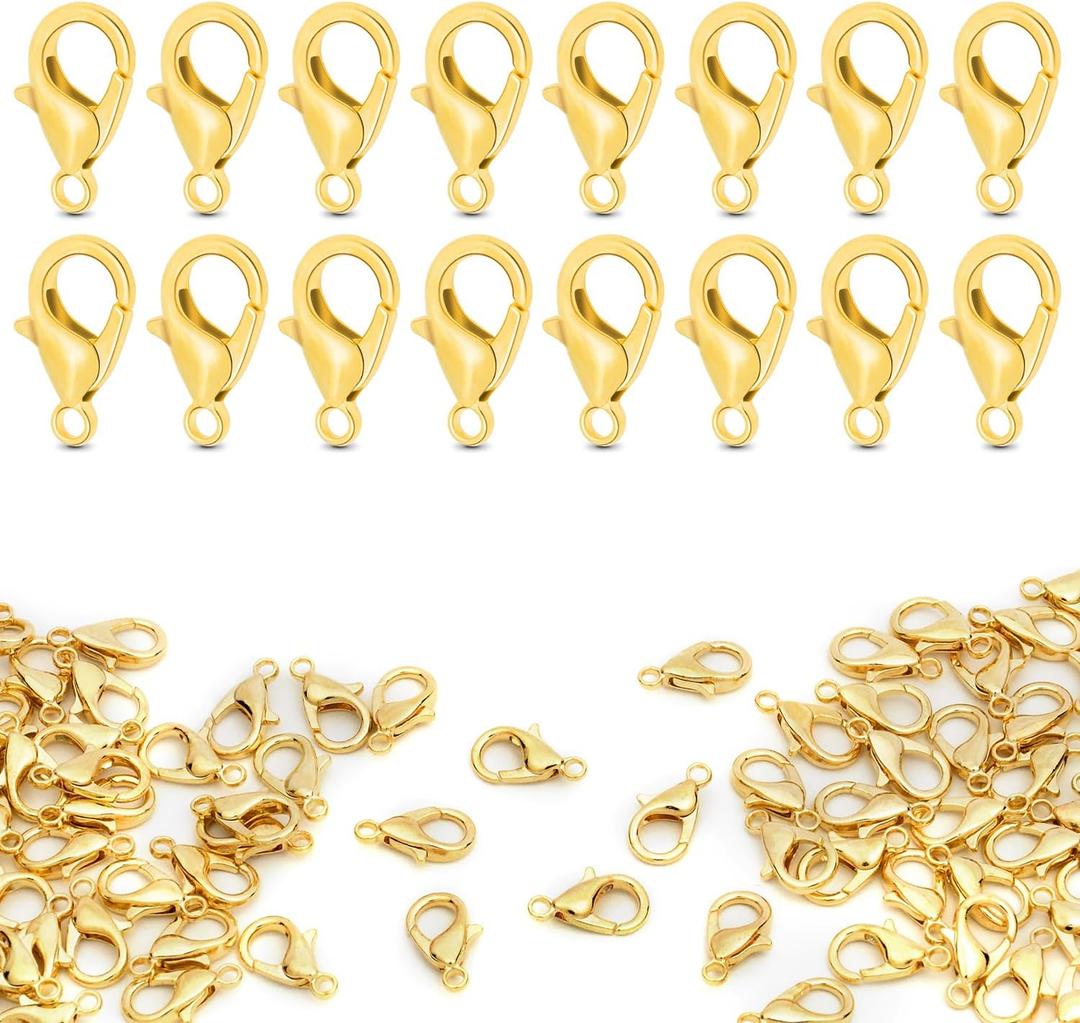 CooBigo 120pcs 12mm Lobster Clasps, Tiny Metal Alloy Lobster Claw Clasps for Necklace Bracelets Clip, Keychain Ring, Jewelry Making Accessories (Gold)