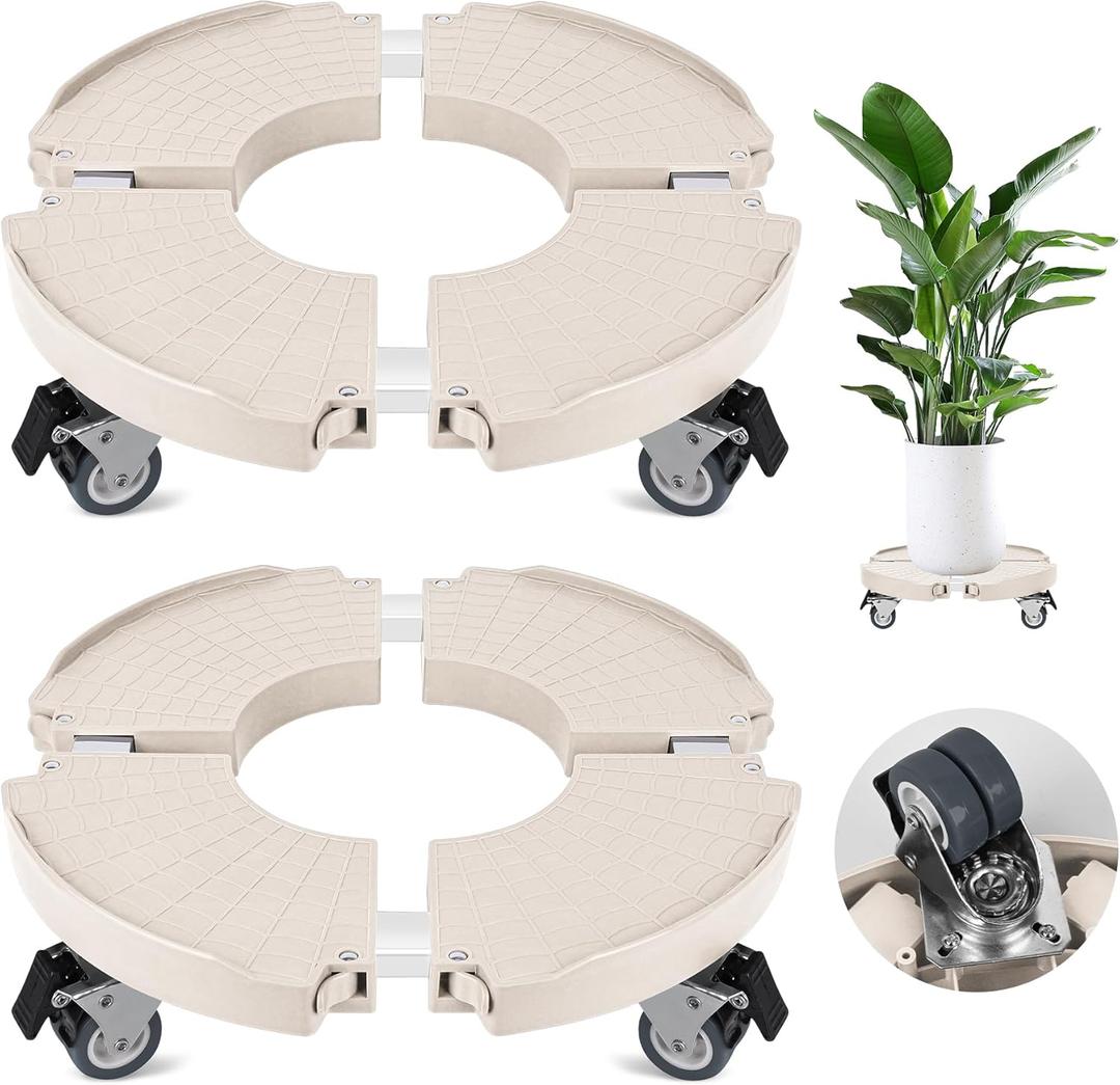 ToLanbbt 2 Pack Plant Caddy Stands with 360 Wheels Adjustable 15-22 IN Rolling Stands Heavy Duty Large Plant Carts Dolly with Casters 440lbs Capacity for Large Planter, Garden Pot, Flower Pot, Beige