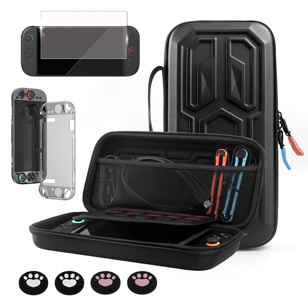 VGBUS Carrying Case for Nintendo Switch 2（2025），Large Protcective Travel Hardshell Storage Bag for Nintendo Switch 2 Console& Accessories (Black-Bundles)
