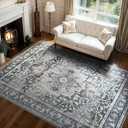 Grey Large 9x12 Area Rugs for Living Room Rug Bedroom Rug-Carpet Washable Neutral Vintage Dining Room Rugs for Under Table Soft Comfortable Non Slip