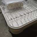 SNTD Dish Drying Rack, Expandable Dish Rack for Kitchen Counter, Stainless Steel Dish Drainer with Drainboard Set and Utensil Holder (White)