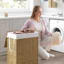 SONGMICS Laundry Hamper with Lid, 23.8 Gallon (90 L) Synthetic Rattan Clothes Laundry Basket with Lid and Handles, Foldable, Removable Liner, Goose Yellow ULCB51NL