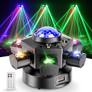 DJ Light Moving Head 120W 6 Arms Beam Rotating Stage Lights with Kaleidoscope/White Amber Strobe/Starry Sky Lighting Effect Support Remote&DMX-512 & Sound Activated 24CH