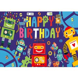7x5 FT Robot Birthday Party Backdrop Robot Gear Robot Kids Boys Birthday Party Photography Background Gear Up Robot Party Supplies Decorations Banner Photo Booth Props