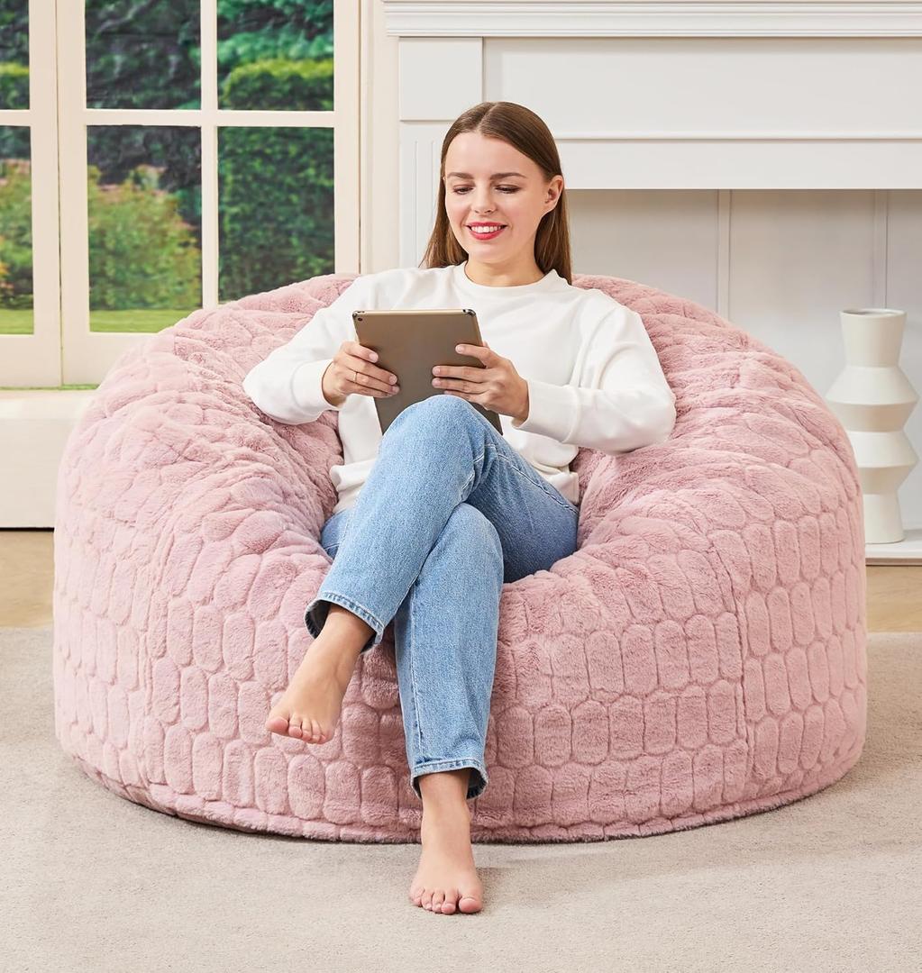 Hobestluk Bean Bag Chairs Adult Bean Bags with Fluffy Cover, Large Beanbag Chair with Filler Giant Bean Bag Chairs for Adults for Living Room, Bedroom (Pink, 3FT - 36 x 36 x 22)
