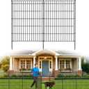 10 Panels No Dig Garden Fence with Gate, 44in(H)  23.6ft(L) Decorative Metal Outdoor Dog Fence, Rustproof Pet Fencing for Yard, Patio, Flower Bed -Temporary Fencing| Easy to Install
