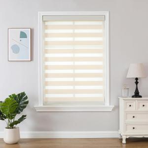 Joydeco Cordless Zebra Blinds (Pro), Dual Layer Light Control Zebra Blinds for Windows, Light-Proof Aluminum Cover, Free-Stop Roller Shades for Home & Office (Beige, 48" W x 75" H)