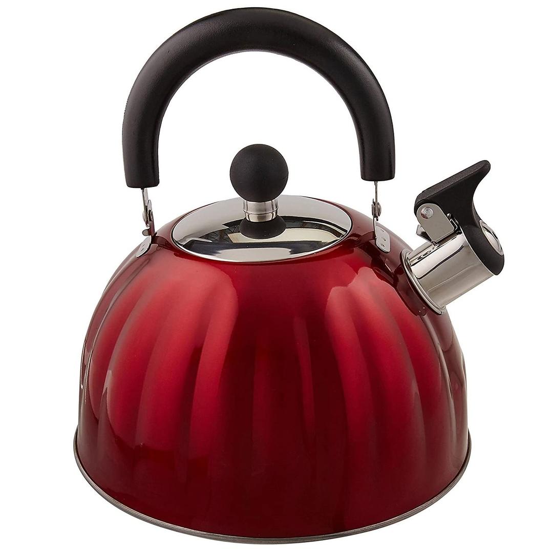 Mr. Coffee Twining 2.1 Quart Pumpkin Shaped Stainless Steel Whistling Tea Kettle, Metallic Red