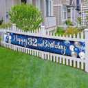 Happy 32nd Birthday Decorations,32nd Blue & Silver Balloon Large Birthday Hanging Banner Sign,32nd Bday Party Supplies.