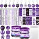 Yaomiao 210 Pcs/ 30 Sets Purple Ribbon Awareness Gift Accessories Domestic Violence Bookmark Pin Wristband Pencil Keychain Bag for Alzheimer Pancreatic Cancer Lupus Overdose Epilepsy Charity Support