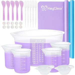 HeyClear Silicone Measuring Cups Kit for Epoxy Resin 600&100ml Mixing Cups, 600ML+100ML
