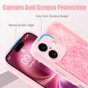 MZELQ Compatible with iPhone 16 Case Silicone Card Holder, Cute Pattern Rose Flower Floral Cover for Girls Women -Pink