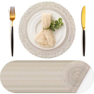 Geosar 100 Pcs Disposable Paper Placemats Cotton Woven Look 13'' Boho Round Placemats with Wavy Edge Rustic Table Pads Bulk for Dining Table Decoration Birthday Wedding Bridal Party(Beige)