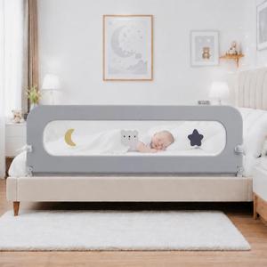 Bed Rail for Toddlers, Foldable Baby Bed Rail Guard, Adjustable, Safety, Convenient, Guard Rails with Twin, Full, Queen& King Size (Gray Cartoon, 71inch)