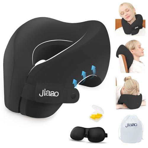jiaao Neck Pillow Airplane, Memory Foam Travel Neck Pillows for Long Flight, 3D Eye Masks, Ear Plugs and Portable Drawstring Bag, Napping Pillow for Home, Road Trips, Sleep Rest and Travel Use