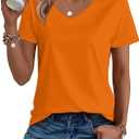 SMENG Women's Cotton V Neck T-Shirt Short Sleeve Solid Color Tee Casual Fit Tee Breathable Summer Fashion Tops (Orange, S)