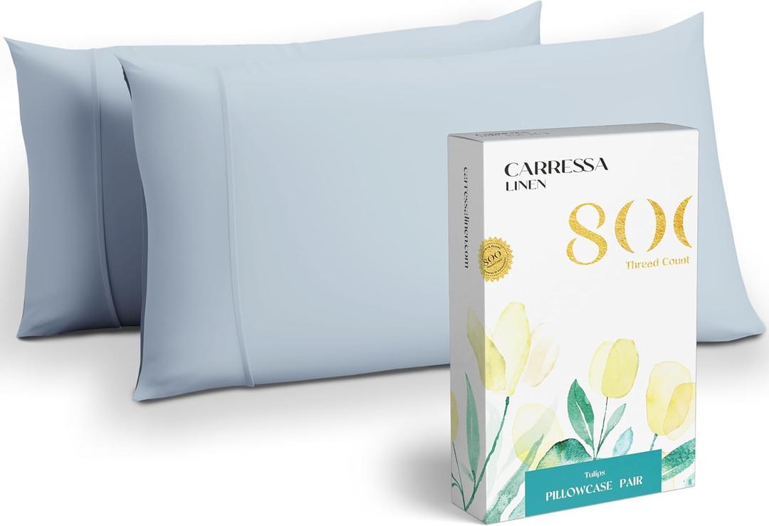 Carressa Linen Luxury Egyptian Cotton King Size Pillow Cases Set of 2-800 Thread Count Sky Blue Pillowcases for Sleeping, Soft, Cooling Pillow Cover, Extra Long Staple Hotel Quality Pillow Cases