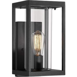 Beionxii Dusk to Dawn Outdoor Wall Sconces, Modern Exterior Porch Light Wall Mount Lantern, Black Cast Aluminum w/Clear Cylinder Glass - A291W-1PK