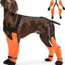 Adjustable Dog Suspender Boots & Hiking Shoes, Waterproof Winter Snow Gear Boots with Anti-Slip Sole, Reflective Snowsuit Design That Helps Stay On for Cold Weather Adventures (Orange, Large)