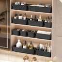 KEMETHY 25 PCS Plastic Drawer Organizers Set, 4 Sizes Vanity Organizer, Makeup and Desk Drawer Organizer Trays, Organization and Storage for Makeup, Bathroom, Kitchen Utensils and Office (Black)