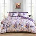 Anibedding 7Pieces Queen Comforter Set, Purple Botanical Bed in a Bag Complete Set with Sheet Pillowcase for Bedroom All Season