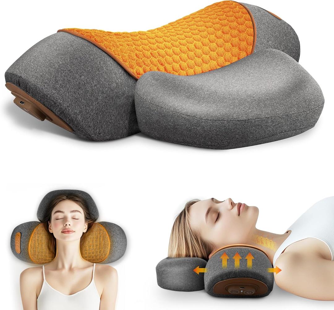 3-in-1 Neck Massage Pillowwith Heat, Massage, and Traction Stretching,Deep Tissue Massage Relieves Shoulder and Neck Muscle Pain and Stiffness,Suitable for Men and Women, Grey