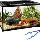 Reptile Glass Tank 16"x11"x9" Terrarium with Top Opening and Screen Ventilation for Leopard Gecko,Lizard,Hermit Crab,Snake,Spider,Frog,Bearded Dragon,Turtle with Feeding Tongs