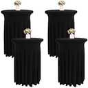 JALANCY 4 Packs 32 x 43 Inch Spandex Round Cocktail Table Skirts with Wavy Drapes Stretch Cocktail Tablecloth Fitted High Top Tables for Wedding Bar Party Banquet (Black)