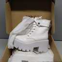 CYNLLIO Platform Ankle Boots for Women Combat Chunky Wedge Heel Boots Rave Goth Lace Up & Zipper Booties Punk Chain Shoes for Festival Concert Cosplay Party (8, 94-1 White)