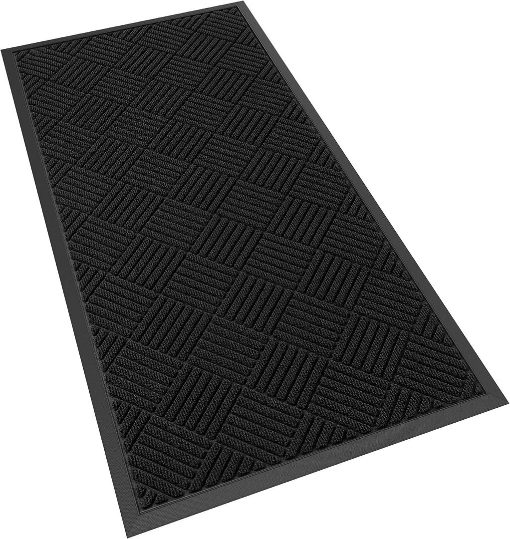 Front Door Mat, 48" x 24" Heavy Duty Indoor Outdoor Doormat | Non-Slip Backing Welcome Mats for Entryway, Low Profile, Commercial Door Mats, Black Diamond