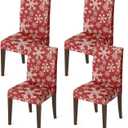 Horaldaily 4PCS Christmas Dining Red Chair Covers, Simple Snow Stick Figure Stretch Removable Washable Slipcover Chair Protector for Dining Room Home Decor