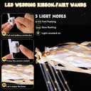100 Pcs Wedding Wands Ribbon Streamers with 3 Colorful Flashing Modes, Light up LED Silk Fairy Wands, Glow Lace Stick with Bells for Wedding Reception, Graduation, New Year, Birthday Party (Champagne)