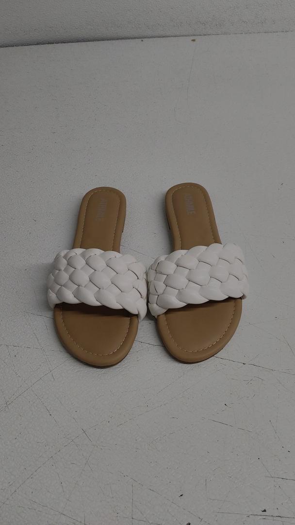 ATHMILE Braided Womens Sandals Round Open Toe Fashion Slide Sandals Women Dressy Summer Flat Beach, Size 8