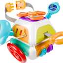 iPlay, iLearn 10 in 1 Baby Busy Board Cube, Montessori Sensory Toy Toddler 13, Infant Carseat Plane Travel Game, Kid Education Learning Activity, Birthday Gift 9 10 12 18 Month 1 2 Year Old Boy Girl