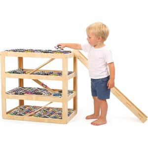 3-Tier Extra Large23.6*15.8*23.6 IN Wooden Toy Car Display Case Compatible with Hot Wheels & Matchbox, 1/64 Scale Parking Garage Storage for 100+ Cars with Foldable Racing Ramp (Extra Large)