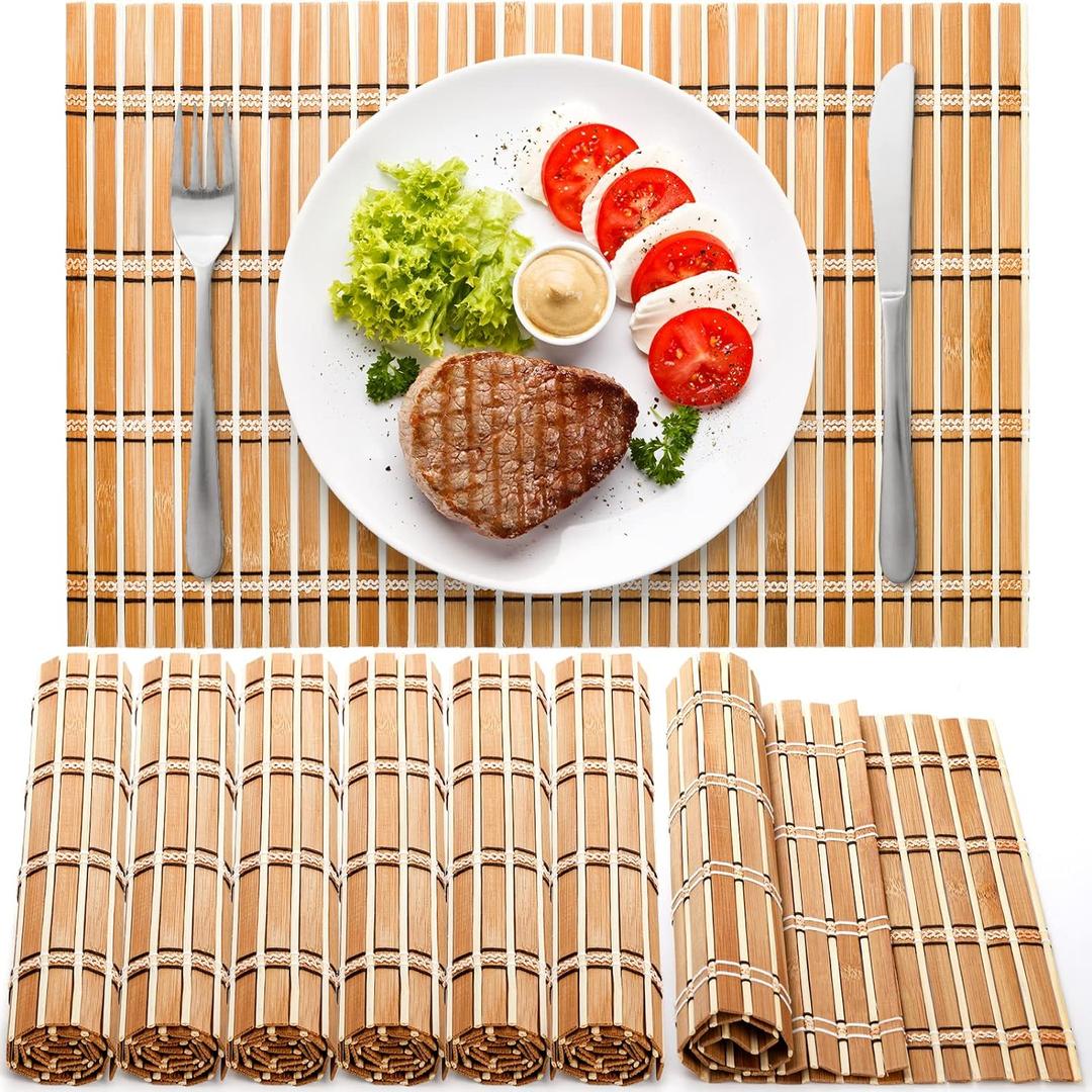 Coloch 8 Pack Natural Bamboo Placemats, Rustic Anti-Slip and Heat-Resistant Table Mat for Kitchen, Dinning Room, Table Protection
