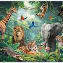Fabric 7x5ft Jungle Forest Animals Photography Backdrop Tropical Rainforest Safari Background Wild Party Decorations Kids Event Photo Banner Props