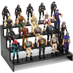 DisplayMore 3.75 inch Action Figure Riser Display Shelf, 4 Tier Stand Base with PEG For 1/ 18 inch Scale Action figure Organizer and Storage, Compatible with 1/ 18 Scale Vintage Star Wars / G.i Joe Figures Toy (Fit For 3.75 inch Vintage SW/ GI JOE-Black)