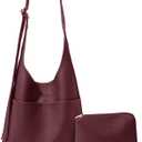 WOOMADA Hobo Bags for Women Ultra Soft Foldable Shoulder Slouchy Handbags with Coin Purse & Adjustable Strap (Maroon)