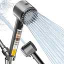 Cobbe Ion Drops Filtered Shower Head with Handheld, High Pressure 5 Spray Mode Showerhead with Filters, Built-in Power Wash for Hard Water - Remove Chlorine - Reduces Dry Itchy Skin, Gray