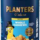 PLANTERS Deluxe Salted Whole Cashews, Party Snacks, Plant-Based Protein, Quick Snack for Adults, After School Snack, Roasted Cashew Flavored with Sea Salt, Bulk Nuts, Kosher, 1 lb 2.25oz Canister (EXP 02/09/28)