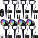 SUNVIE Christmas 12W RGB Color Changing Landscape Lights Low Voltage LED Landscape Lighting Remote Control Spotlight Waterproof Garden Pathway Christmas Decoration Outdoor, 8 Pack with Connector