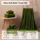 8 Pcs Army Green Cabana Stripe Large Bath Towel Set Oversized Bath Sheet-2 Bath Towels,2 Hand Towels,4 Washcloths Soft Jumbo Towels Absorbent Shower Towel Beach Chair Towels Spa Gym Hotel Towel