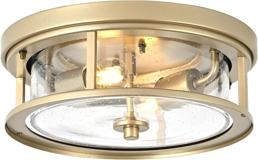 Gold Flush Mount Ceiling Light Fixture with Glass Brass Ceiling Light Fixture for Bedroom, Indoor Outdoor Ceiling Lights for Porch Hallway Kitchen