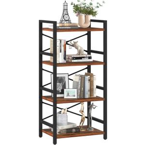 Yoobure 4 Tier Bookshelf - Small Book Shelf Industrial Bookcase, Narrow Book Case Book Storage Organizer for CD/Movie/Book, Bookshelves for Bedroom Office Living Room Berry Brown