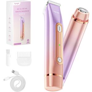 Bikini Trimmer for Women, Electric Razors with Dual Heads, Rechargeable Pubic Hair Trimmer with IPX7 Waterproof, Painless Pro Shaver for Underarm Leg Arm Body Face Private AreaDuskyRose