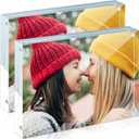 ILYXY 2 Pack Acrylic Frame 4x6, 20% Thicker, 20mm Thick Frameless Clear Picture Frame, Double Sided Magnetic Photo Frame, Free Standing Desktop Display Stand Acrylic Picture Frames