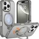 Temdan Designed for iPhone 16 Pro Max Case,[with 360Rotatable Invisible Magnetic O-Ring Stand][Military Grade Shockproof][Compatible with MagSafe] Anti-Slip Translucent Matte Phone Case 6.9" (Grey)