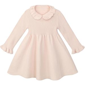 Toddler Baby Girls' Long Sleeve Dresses Ruffle Ribbed Knit Sweater Dress Fall Winter Clothes Outfits 6M-5T (18-24 Months, Pink Apricot)