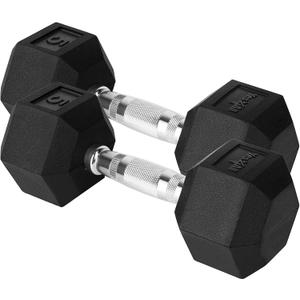 Yes4All Chrome/Rubber Grip Encased Hex Dumbbells  Hand Weights With Anti-Slip 10-30 LBS Pair